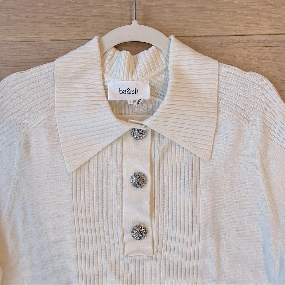 ba&sh White Ribbed Knit Top - Picture 3 of 8